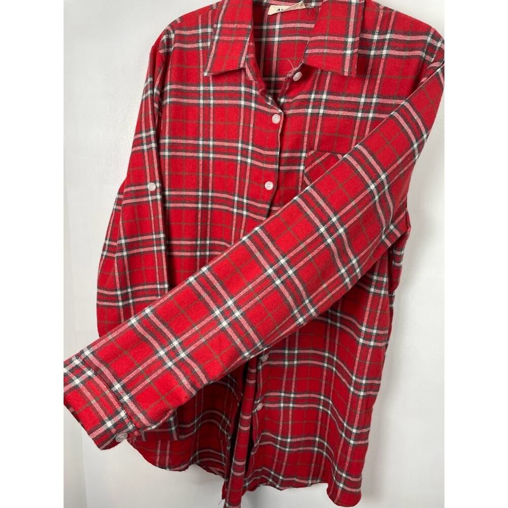 Red Flannel Shirt Womens Size Small Plaid Button Up Shirt Long Sleeve Knit‎ Top - Picture 4 of 16